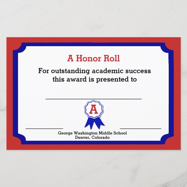 Academic Award Certificate (Front)