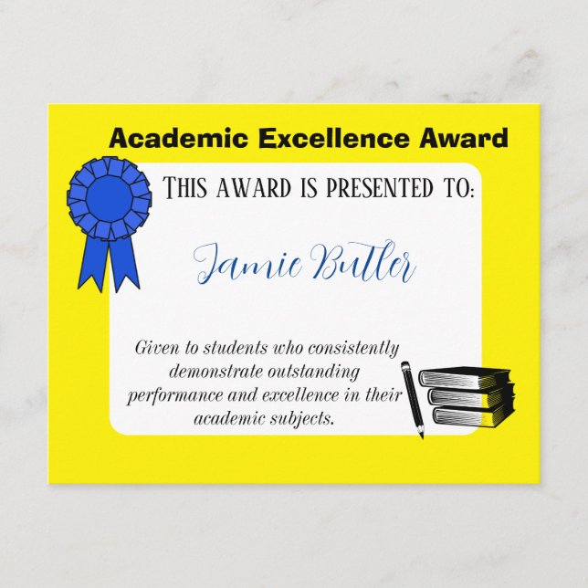Academic Excellence Award Certificate with Blue Ri (Front)