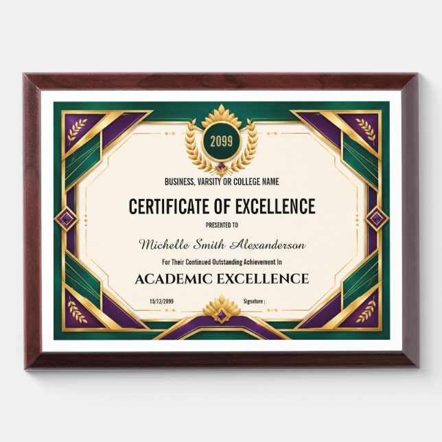 Academic excellence editable college varsity  award plaque (Horizontal)