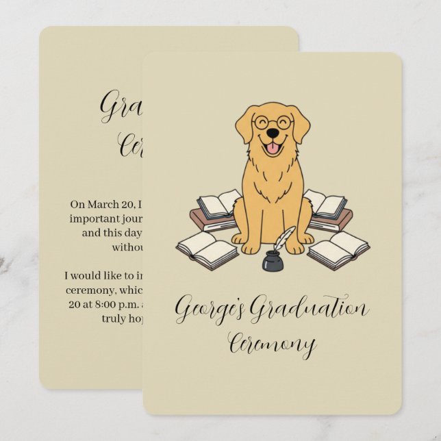 Academic Golden Retriever Graduation Announcement (Front/Back)