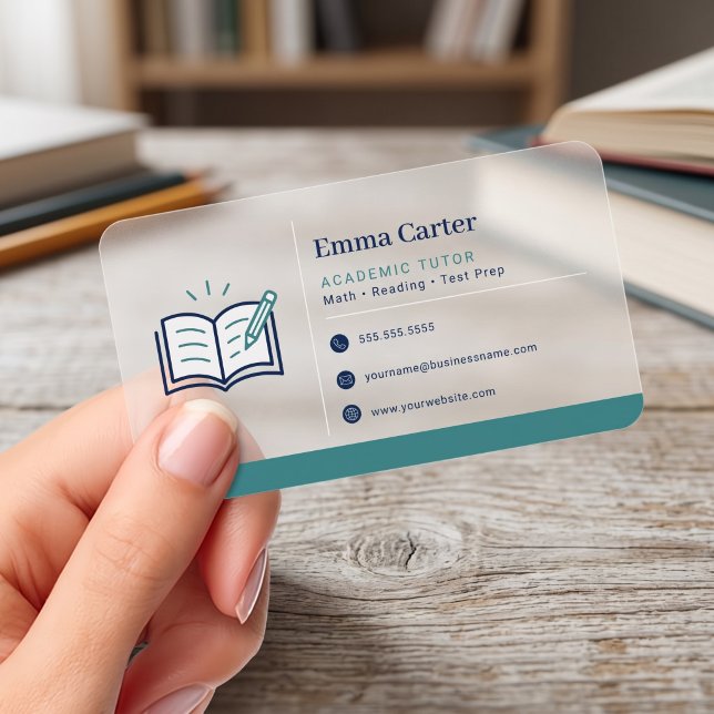 Academic Private Tutor Template Clear Business Cards (Creator Uploaded)