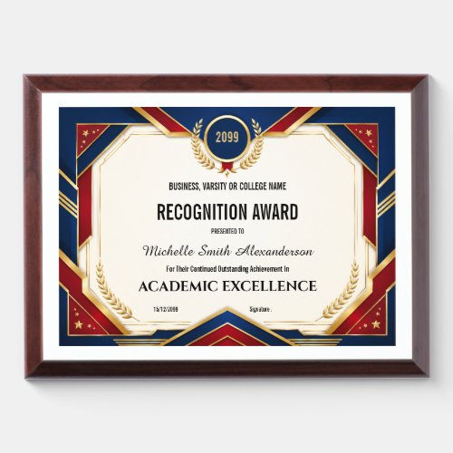 Academic recognition editable college varsity  award plaque