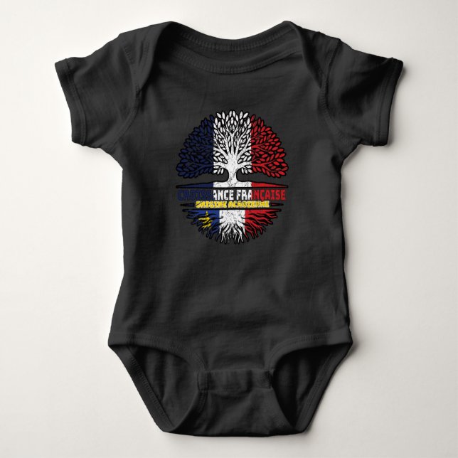 Acadia Acadian French France Tree Roots Flag Baby Bodysuit (Front)