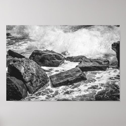 Acadia Coastline in Maine Black and White Archival Poster