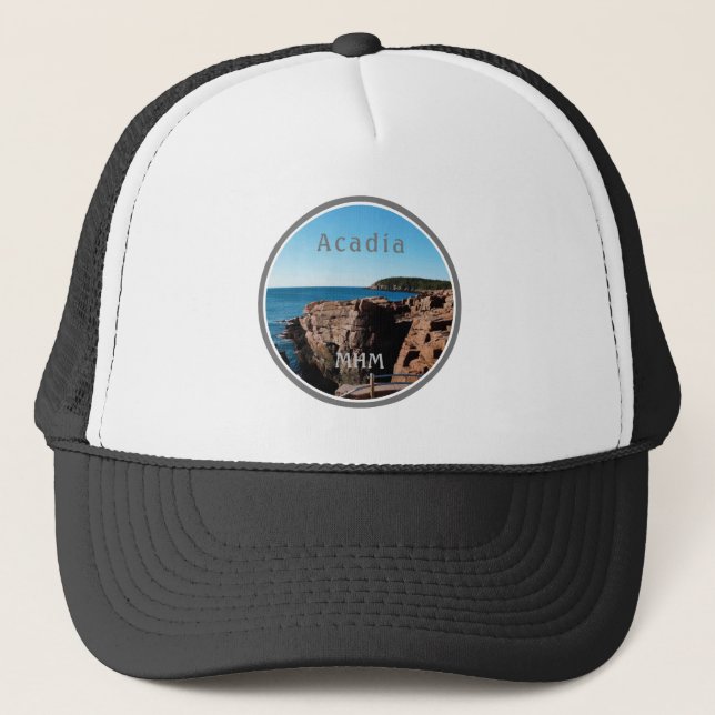 Acadia Grey Thunder Hole National Park Maine Trucker Hat (Front)