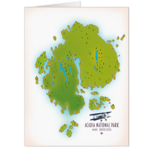 Acadia, Maine National Park map Travel map. Card