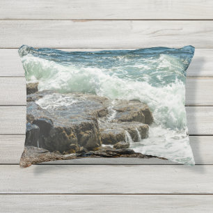 Acadia Maine Ocean Waves Outdoor Pillow
