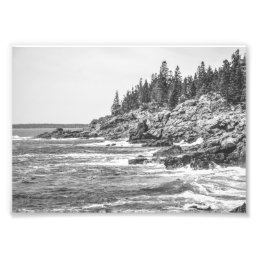 Acadia Maine Rocky Coastline Black and White Photo Print