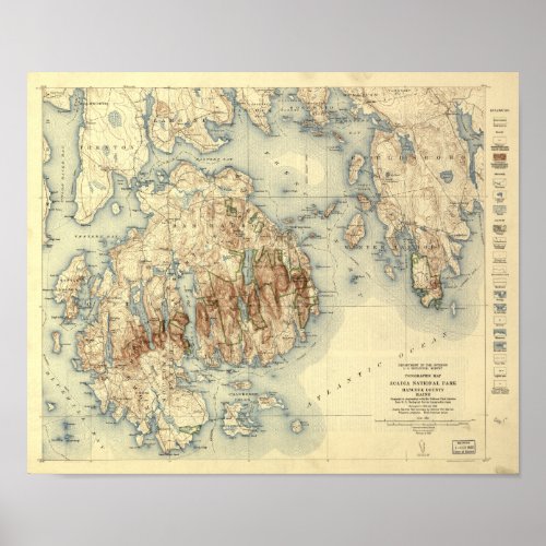 Acadia National Park 1931 Topographic Map Poster