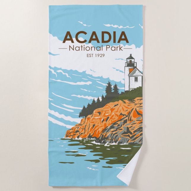 Acadia National Park Bar Harbor Lighthouse Beach Towel (Front)