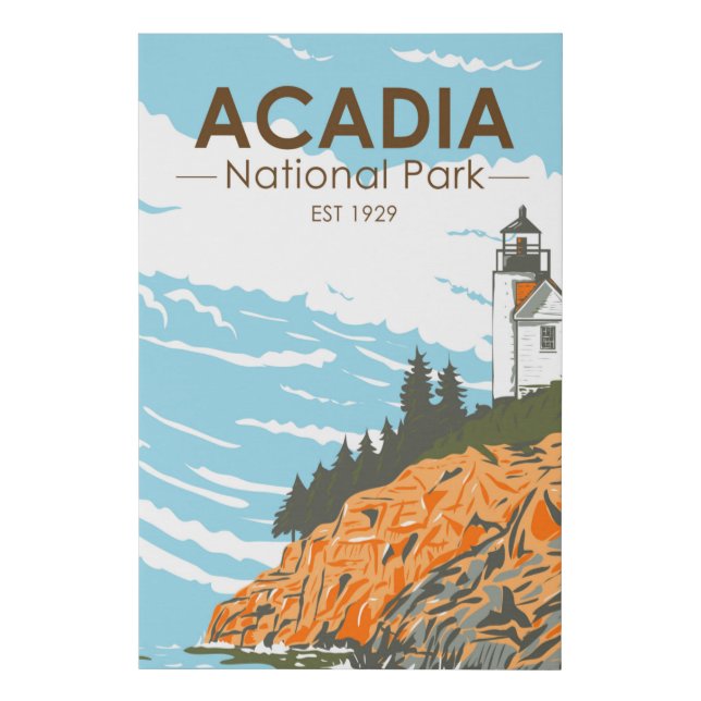 Acadia National Park Bar Harbor Lighthouse Faux Canvas Print (Front)