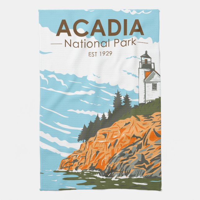 Acadia National Park Bar Harbor Lighthouse  Kitchen Towel (Vertical)