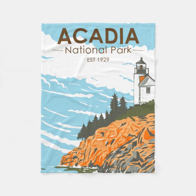 Acadia National Park Bar Harbor Lighthouse Maine Fleece Blanket (Front)