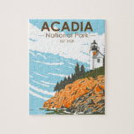 Acadia National Park Bar Harbor Lighthouse Maine Jigsaw Puzzle<br><div class="desc">Acadia vector artwork design. Acadia National Park is primarily on Maine's Mount Desert Island. Its landscape is marked by woodland,  rocky beaches and glacier-scoured granite peaks such as Cadillac Mountain.</div>