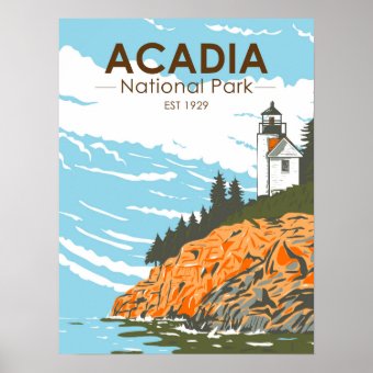 Acadia National Park Bar Harbor Lighthouse Maine Poster | Zazzle