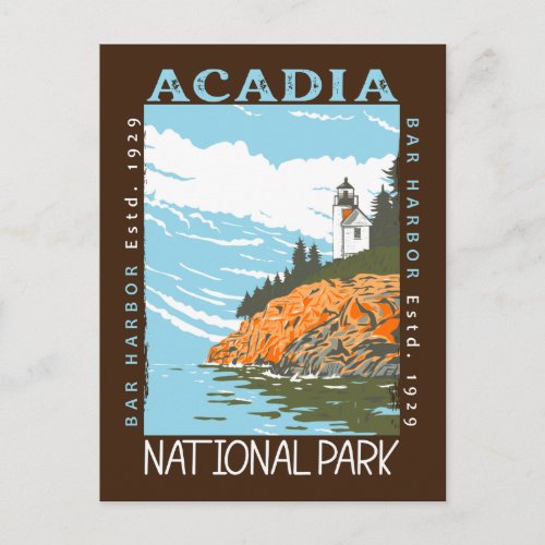 Acadia National Park Bar Harbor Lighthouse Vintage Postcard