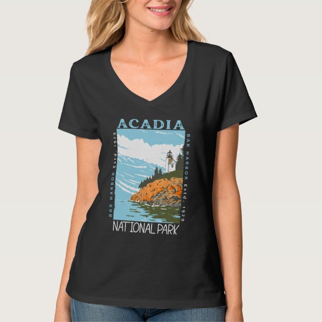 Acadia National Park Bar Harbor Lighthouse Vintage T-Shirt (Front)