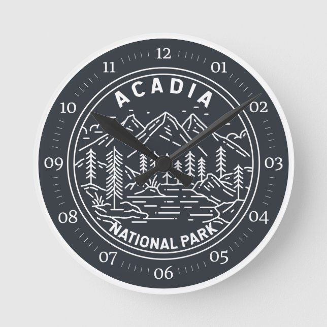 Acadia National Park Bar Harbor Monoline Round Clock (Front)