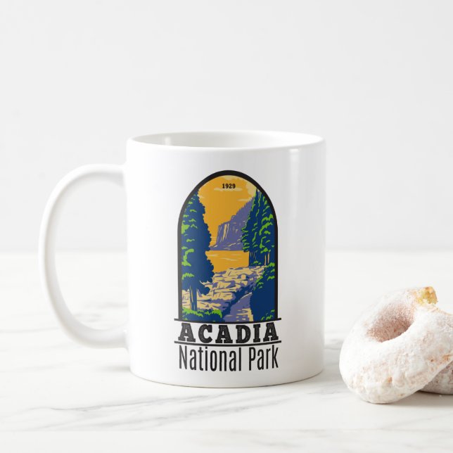 Acadia National Park Bar Harbor Ocean Path Maine Coffee Mug (With Donut)
