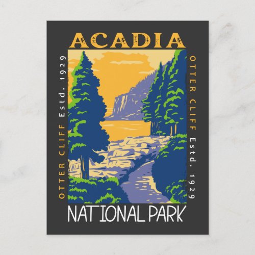 Acadia National Park Bar Harbor Otter Cliff Retro Postcard