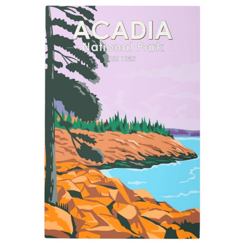 Acadia National Park Bar Harbor Vintage Metal Print