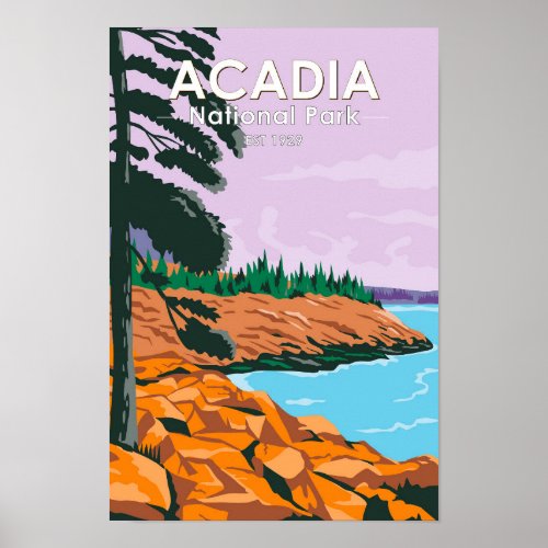 Acadia National Park Bar Harbor Vintage  Poster
