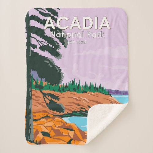 Acadia National Park Bar Harbor Vintage Sherpa Blanket
