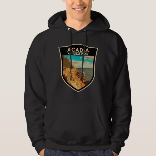 Acadia National Park Bar Harbor Watercolor Badge Hoodie
