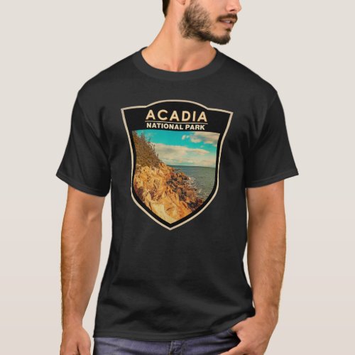Acadia National Park Bar Harbor Watercolor Badge T_Shirt
