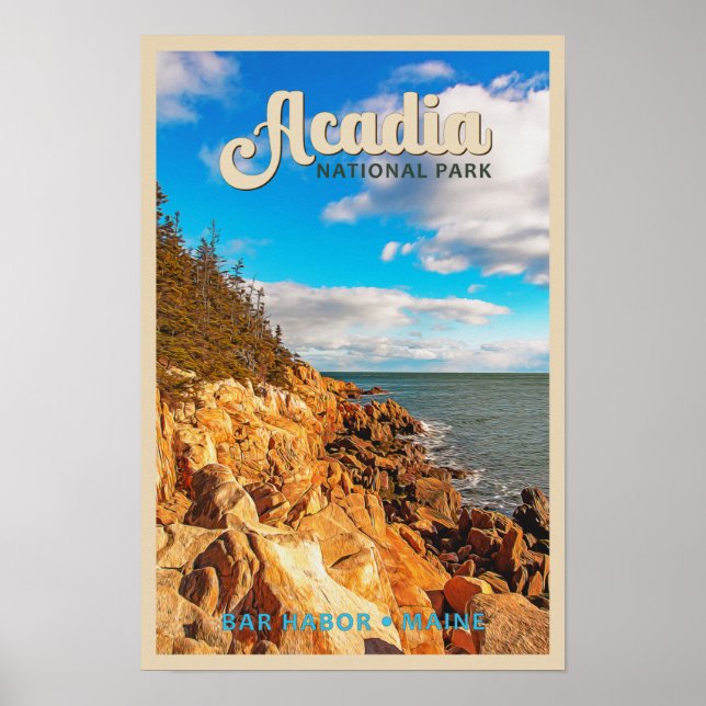 Acadia National Park Bar Harbor Watercolor Poster (Front)