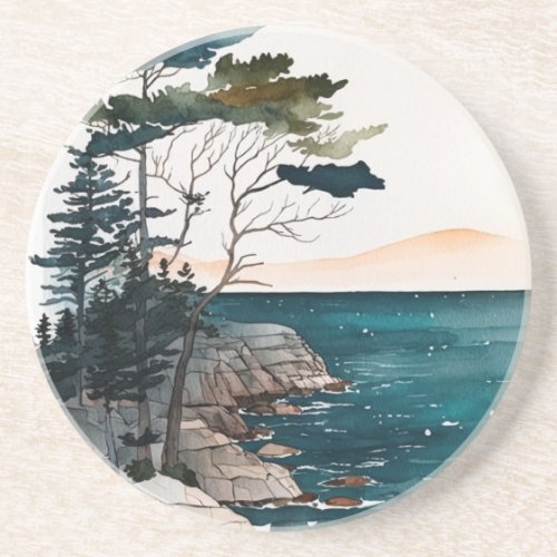 Acadia National Park Boho Watercolor Coaster