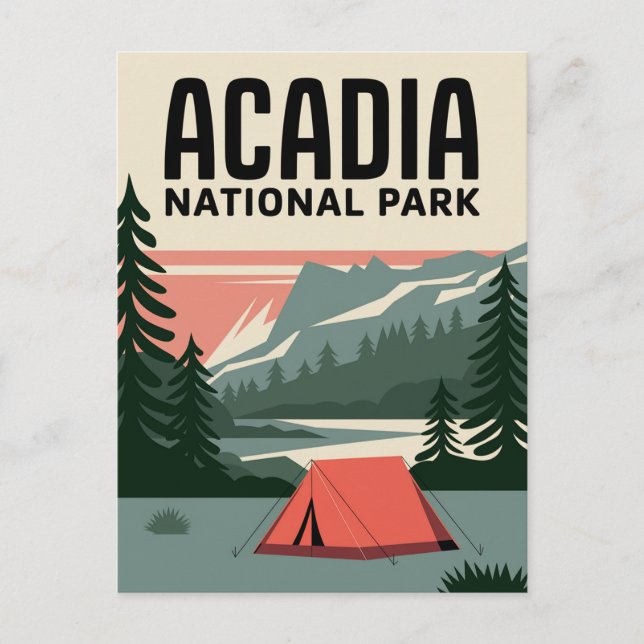 Acadia National Park Camping Vintage Postcard (Front)