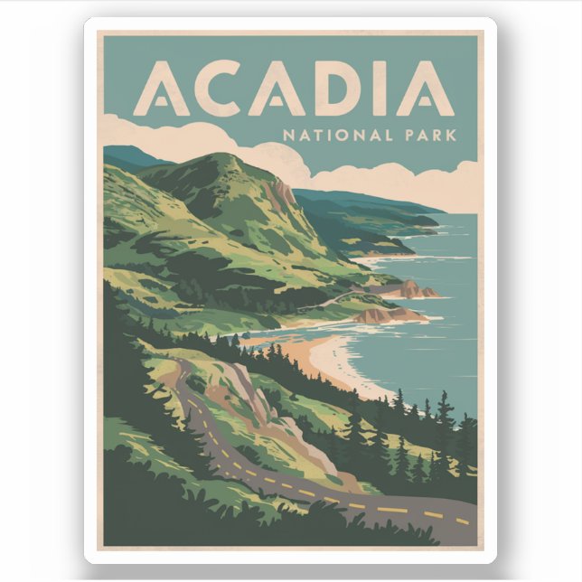 Acadia National Park Coastline Sticker (Front)