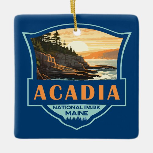 Acadia National Park Illustration Retro Badge Ceramic Ornament