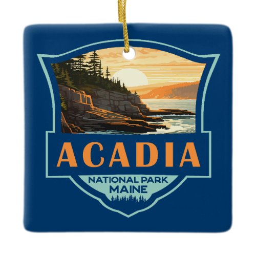 Acadia National Park Illustration Retro Badge Ceramic Ornament