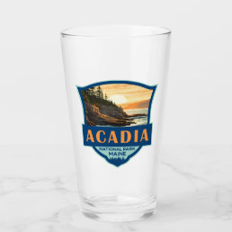 Acadia National Park Illustration Retro Badge Glass