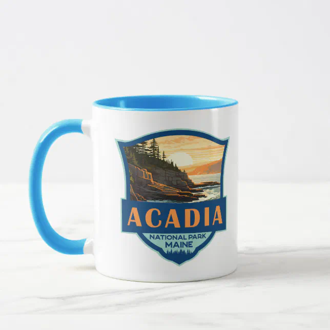 Acadia National Park Illustration Retro Badge Mug | Zazzle