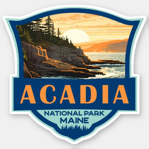 Acadia National Park Illustration Retro Badge Sticker