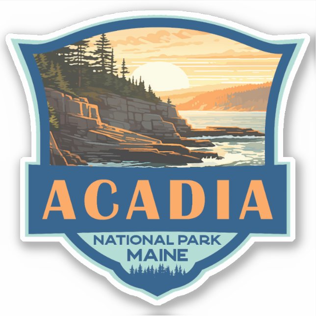 Acadia National Park Illustration Retro Badge Sticker (Front)