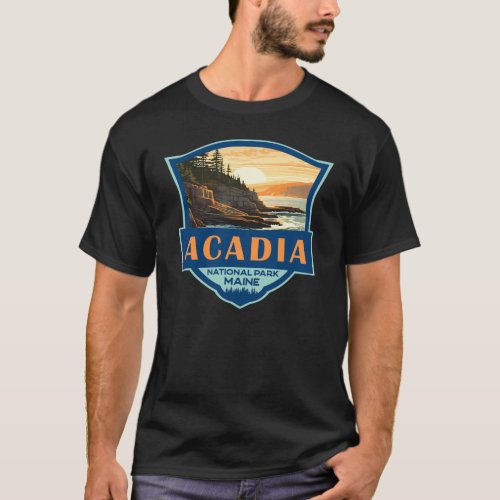 Acadia National Park Illustration Retro Badge T_Shirt