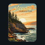 Acadia National Park Illustration Retro Magnet<br><div class="desc">Acadia vector artwork design. Acadia National Park is primarily on Maine's Mount Desert Island. Its landscape is marked by woodland,  rocky beaches and glacier-scoured granite peaks such as Cadillac Mountain.</div>