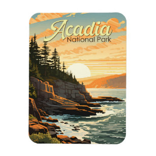Acadia National Park Illustration Retro Magnet