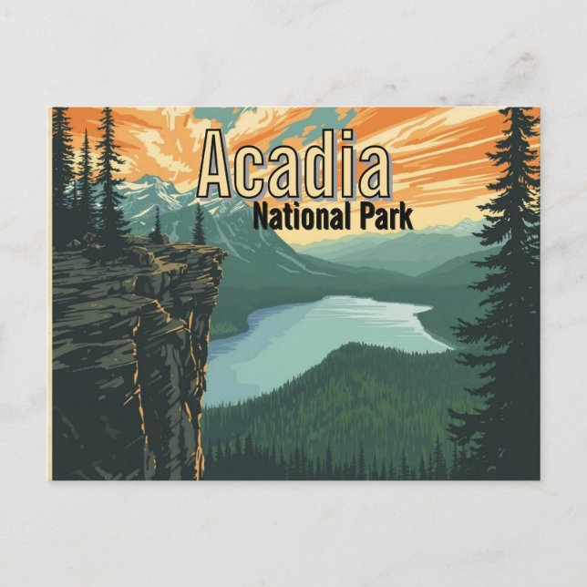 Acadia National Park Illustration Retro Postcard (Front)