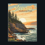 Acadia National Park Illustration Retro Postcard<br><div class="desc">Acadia vector artwork design. Acadia National Park is primarily on Maine's Mount Desert Island. Its landscape is marked by woodland,  rocky beaches and glacier-scoured granite peaks such as Cadillac Mountain.</div>