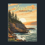 Acadia National Park Illustration Retro Postcard<br><div class="desc">Acadia vector artwork design. Acadia National Park is primarily on Maine's Mount Desert Island. Its landscape is marked by woodland,  rocky beaches and glacier-scoured granite peaks such as Cadillac Mountain.</div>