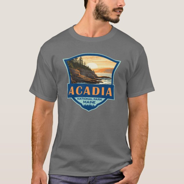 Acadia National Park Illustration Travel Retro Bad T-Shirt (Front)