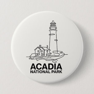 Acadia National Park Lighthouse Line Art Button