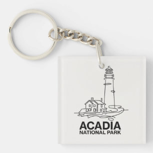 Acadia National Park Lighthouse Line Art Keychain