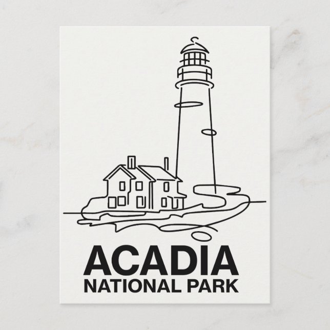 Acadia National Park Lighthouse Line Art Postcard (Front)