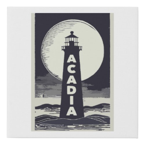 Acadia National Park Lighthouse Moon Faux Canvas Print